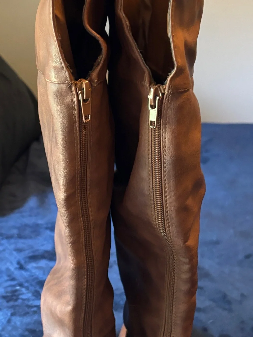 Women's Tall Wide Calf Brown Riding Boots with Buckle Detail